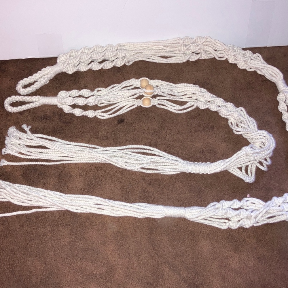 Macrame Plant‎ Hanger Set: 36” with wood beads holds one pot; 57” holds 2 pots